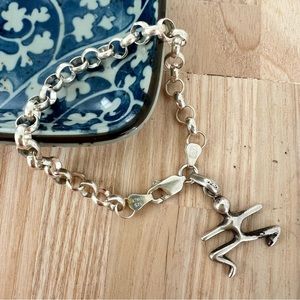 AGI heavy Sterling silver chunky chain link bracelet with warrior 2 pose